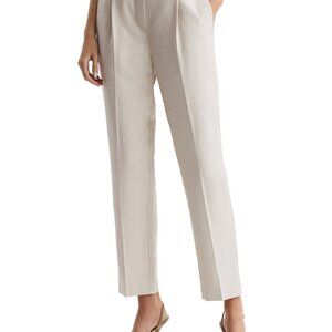 BNWT Reiss size 10 R Shae Linen-blend Taper Trouser, Oatmeal